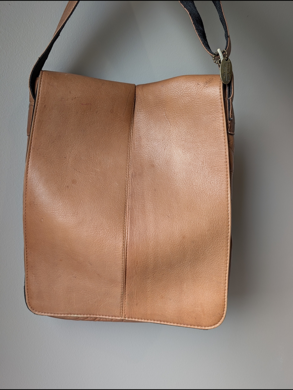 David King Leather Vertical Messenger Bag Worn Distressed Pen Mark